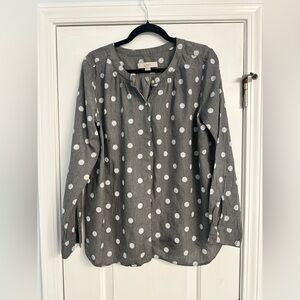 LOFT Charcoal and White Polka Dot Blouse